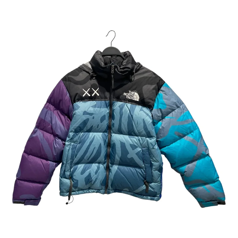 THE NORTH FACE/KAWS/Puffer Jkt/S/Nylon/BLU/Camouflage/Purple + Teal Sleeve SZ s