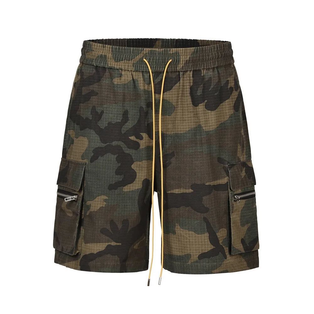 Vintage Street Cargo Camouflage Techwear Sweatpants with Drawstring - Washable Casual Pants Shorts