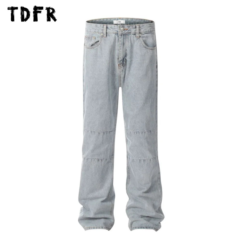 Casual Trends Simple Spliced Straight Jeans - Washed Distressed Streetwear Loose Denim Pants Casual Trends Simple Spliced Straight Jeans - Washed Distressed Streetwear Loose Denim Pants