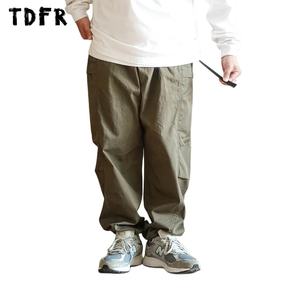 Smart Casual Solid Color Casual Safari Style Pocket Cargo Pants - Wide Leg Trousers