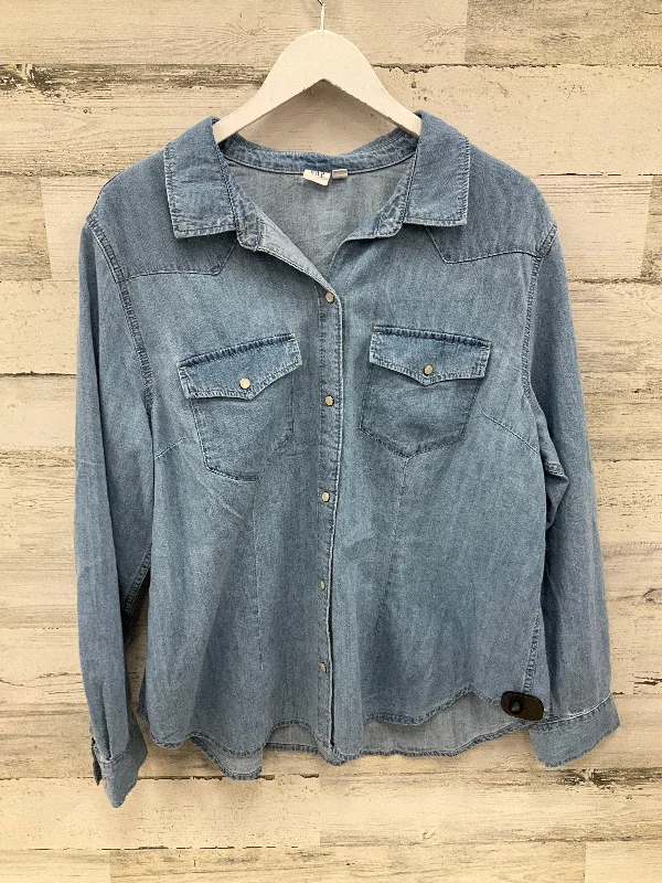 Simple Styles Top Long Sleeve By Gap In Blue Denim, Size: 2x