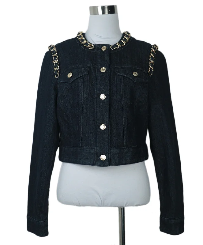 Comfortable Style Michael Kors Denim Jacket w/ Gold Chain Trim sz 8