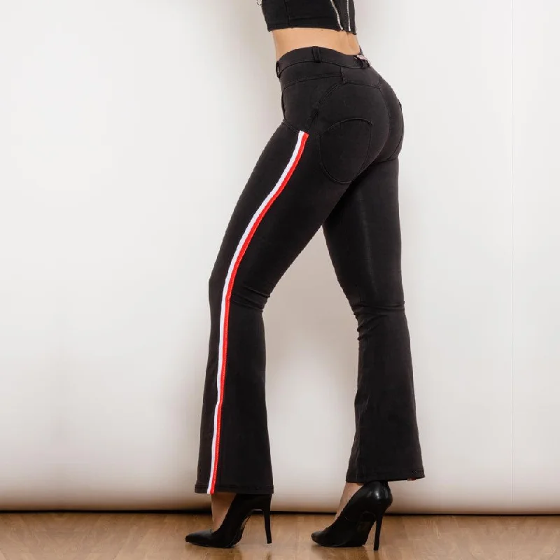 Melody Side Stripe Stretch Pants SlimBum Black Jeans