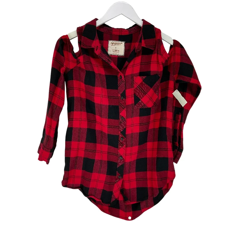 Casual Essentials Top Long Sleeve By Arizona In Plaid Pattern, Size: M
