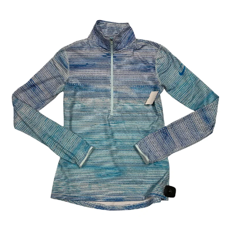 Premium Outfits Athletic Top Long Sleeve Collar By Nike In Blue & Green, Size: M