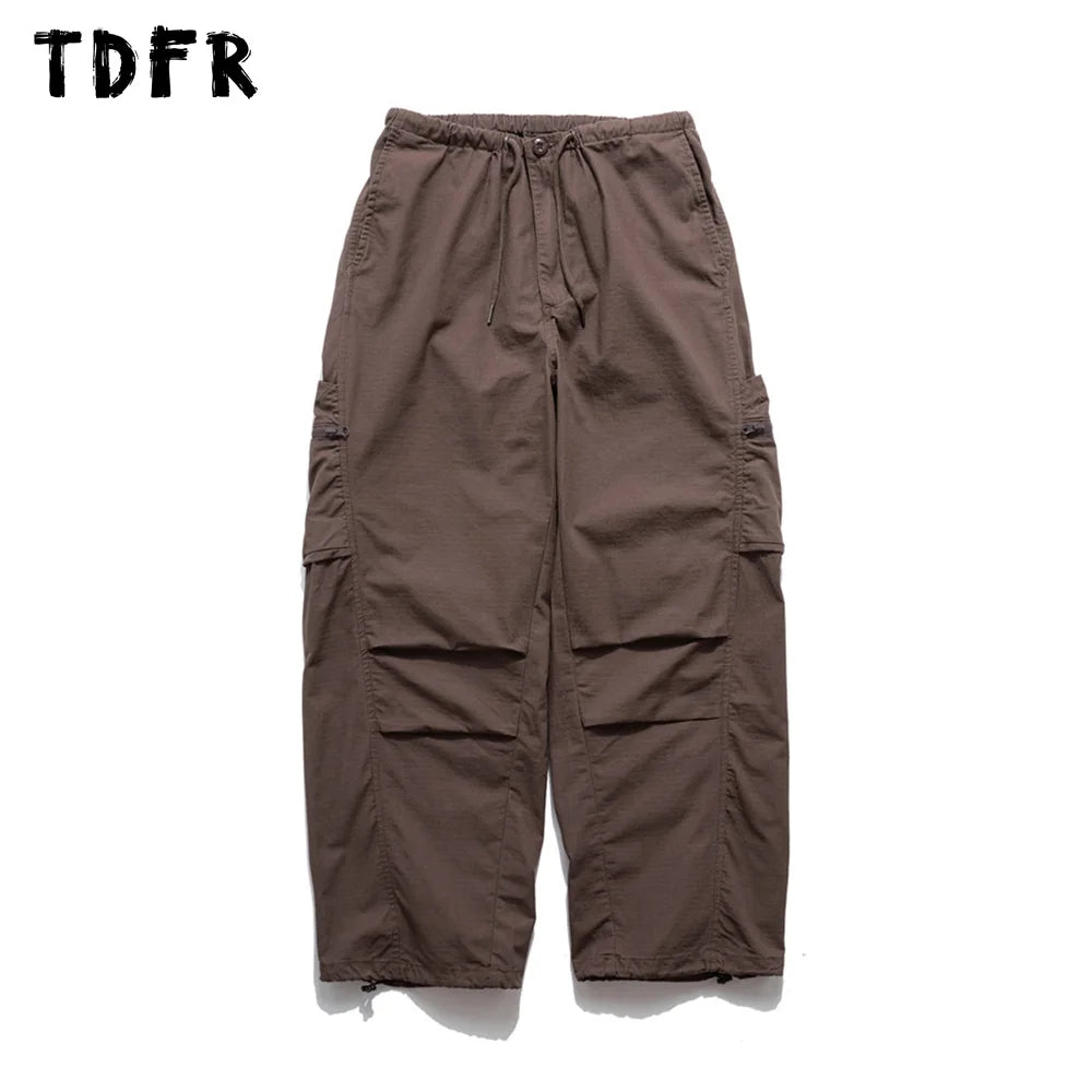 Retro Style Solid Color Safari Style Cargo Pants with Drawstring Waist
