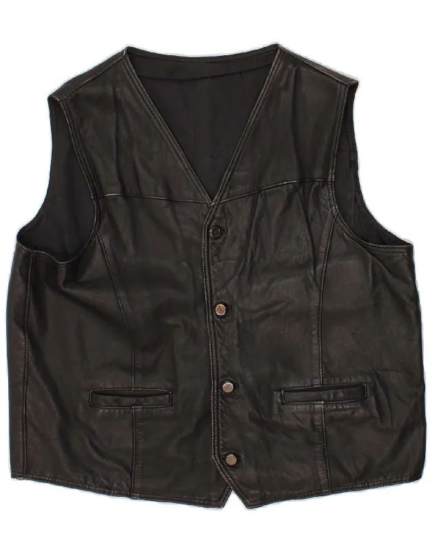 Urban Comfort VINTAGE Mens Leather Waistcoat IT 54 XL Black