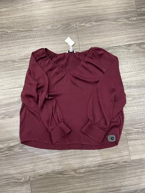 Casual Knitwear Top Long Sleeve By Nine West In Maroon, Size: 2x
