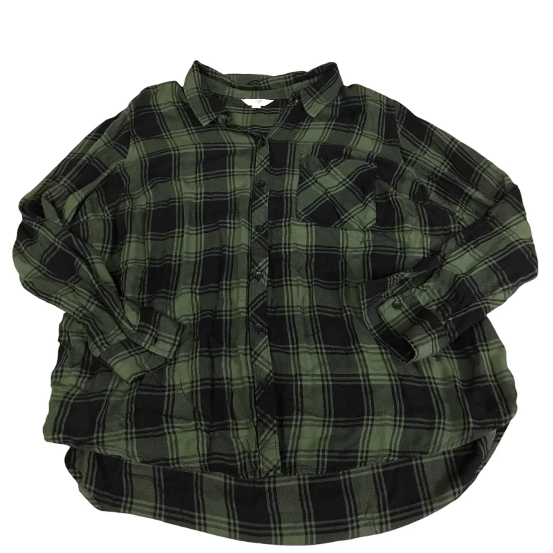 Top Long Sleeve By Terra & Sky In Black & Green, Size: 2x