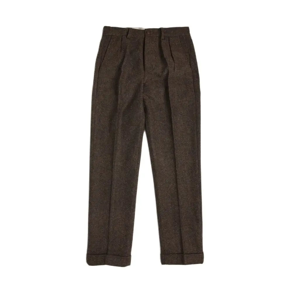 Stylish Looks Men's Brown Tweed Straight High Waist Pants - Classic Designer Amekaji Trousers
