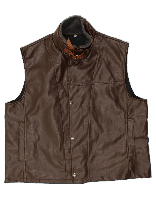 Comfortable Outfits VINTAGE Mens Leather Gilet UK 46 3XL Brown