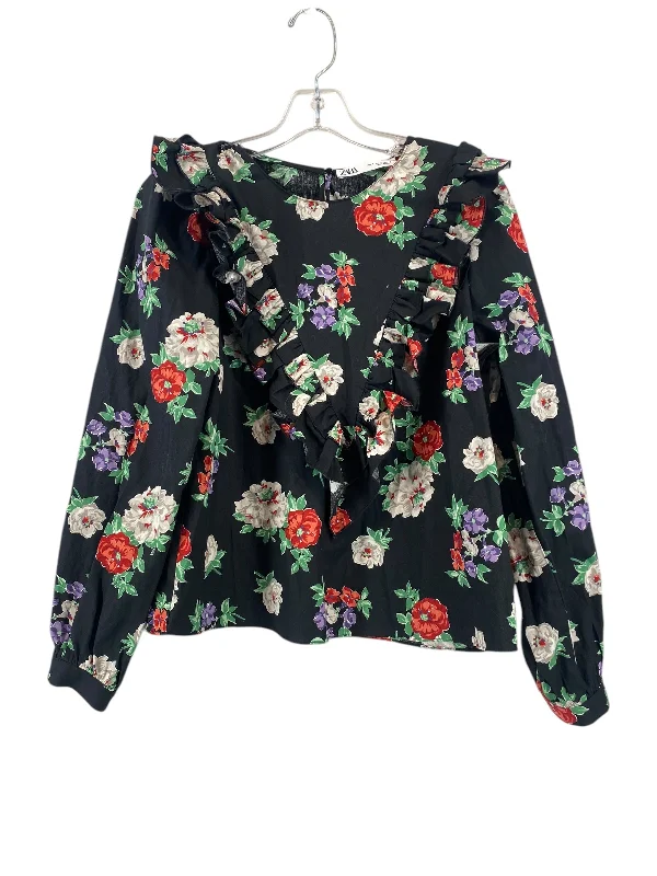 Modern Apparel Top Long Sleeve By Zara In Floral Print, Size: S