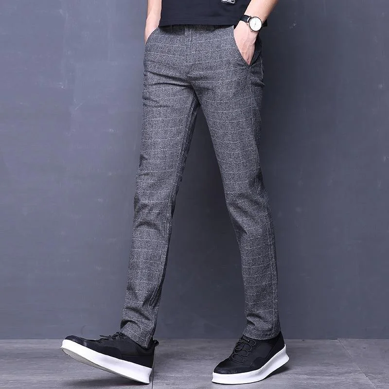 Relaxed Fit Men's Regular Fit Formal Suit Plaid Pants