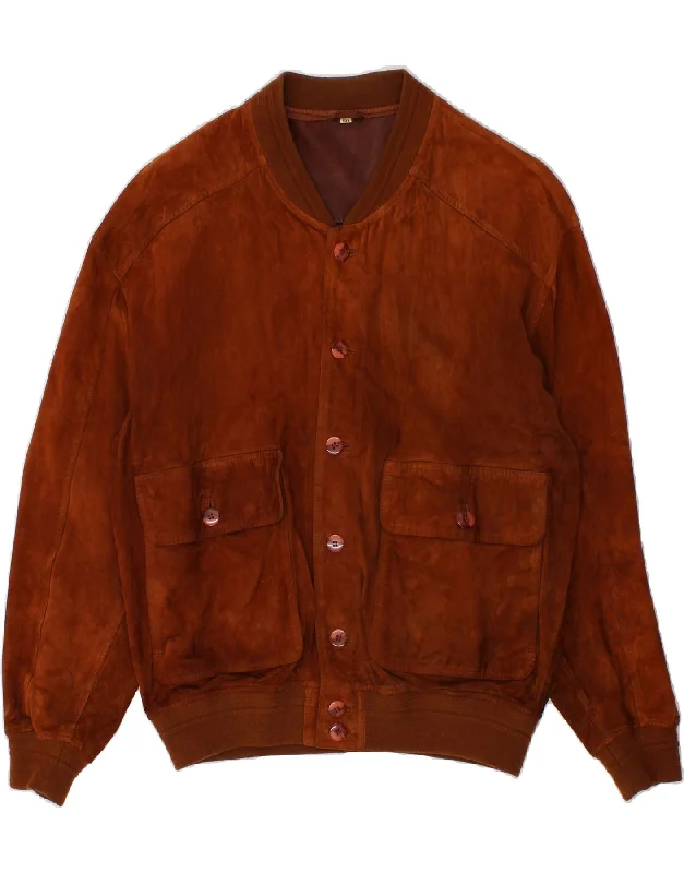 MEUCCI Mens Suede Bomber Jacket IT 50 Large Brown