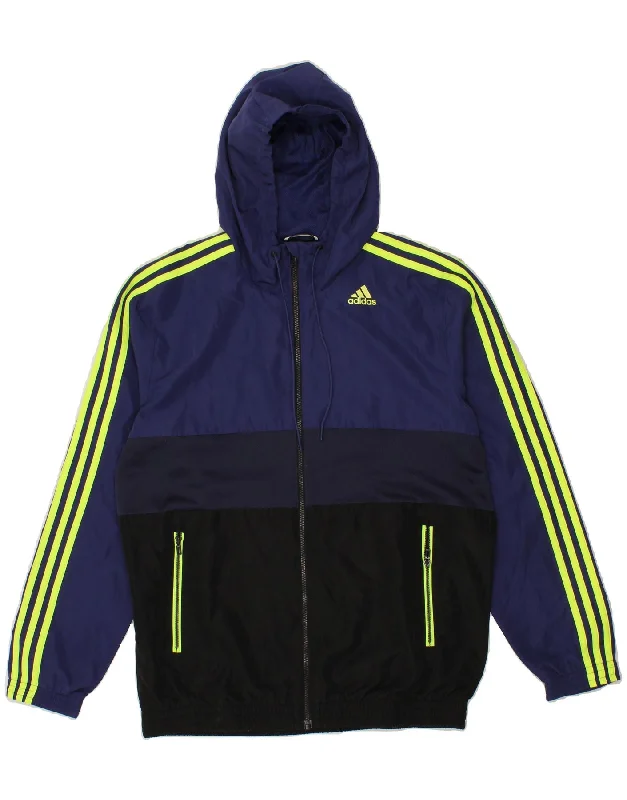 Soft Layers ADIDAS Mens Hooded Rain Jacket UK 38 Medium Navy Blue Colourblock