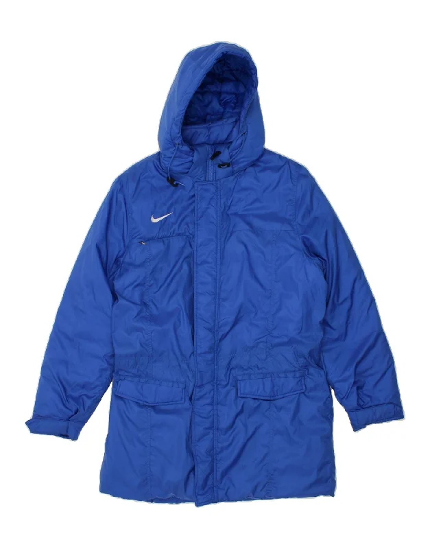 NIKE Mens Hooded Padded Coat UK 40 Large Blue Polyester