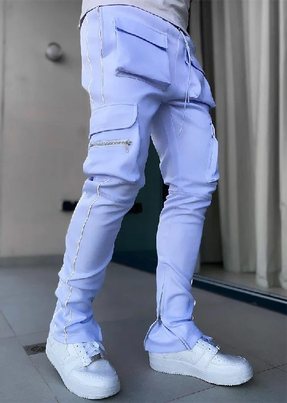 Sporty Chic Men's Streetwear Multi-Pocket Cargo Pants W/ Reflective Lines