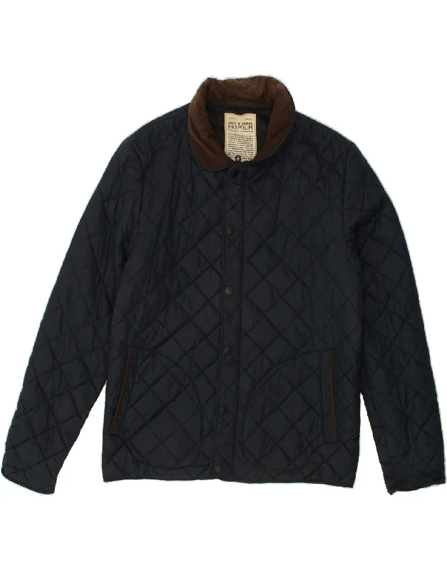 Sporty Suits JACK & JONES Mens Quilted Jacket UK 40 Large Navy Blue Nylon