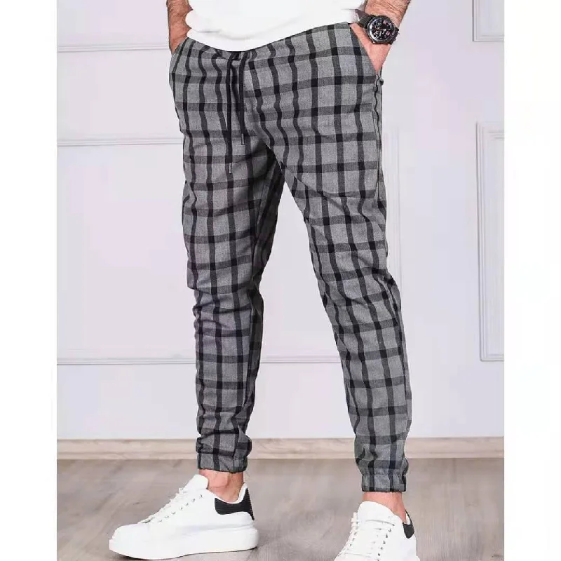 Men's Fashion Plaid Skinny Pencil Pants