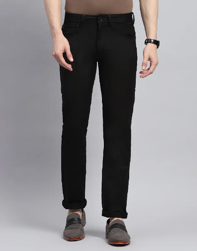 Men Black Light Wash Narrow Fit Denim