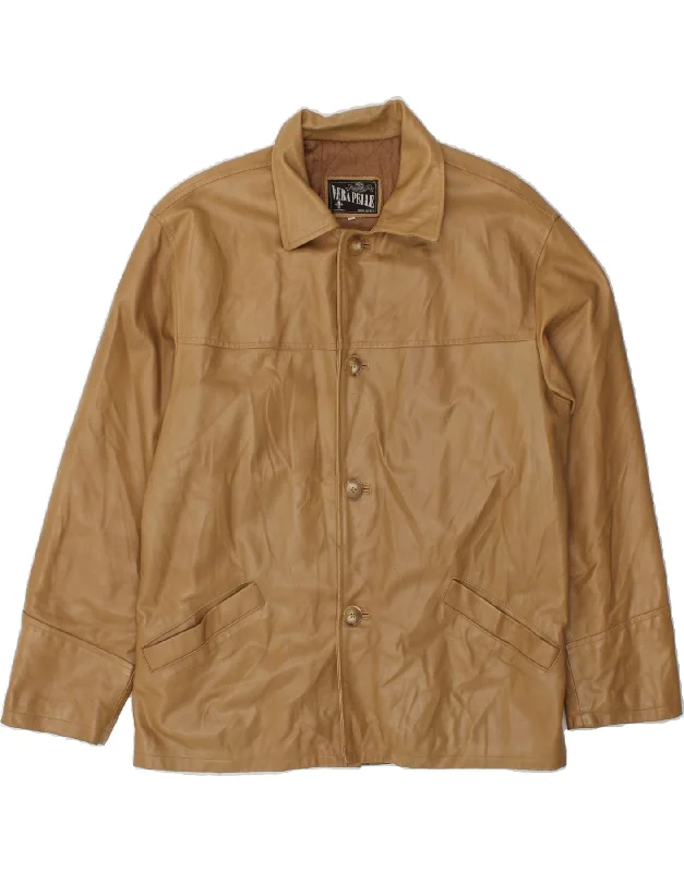 Laid-Back Style VINTAGE Mens Leather Jacket IT 52 XL Beige Leather