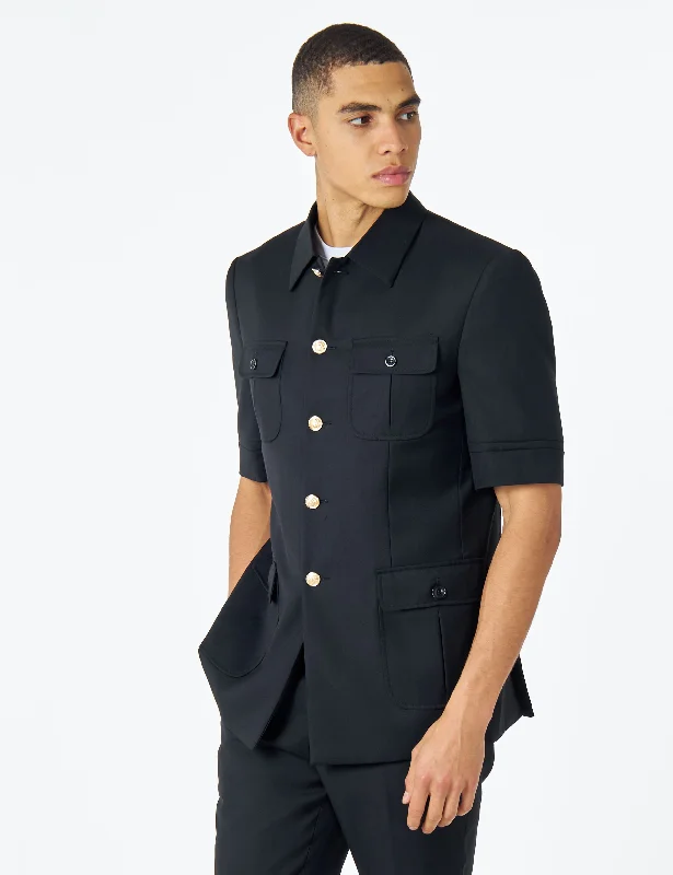 CLASSIC BLACK SAFARI BUSH JACKET GOLD BUTTONS