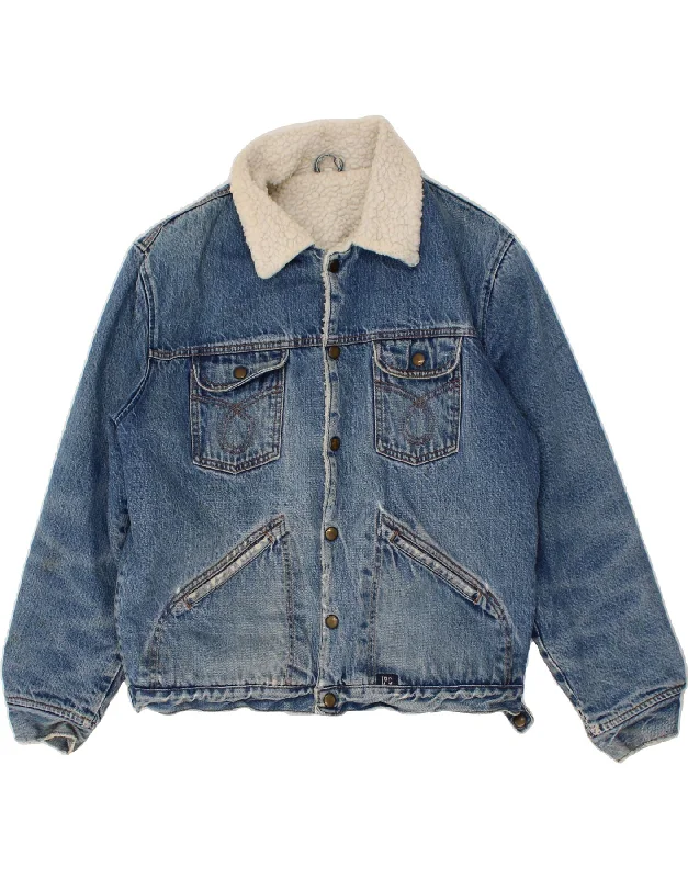 Comfortable Outfits VINTAGE Mens Sherpa Denim Jacket UK 38 Medium Blue Cotton
