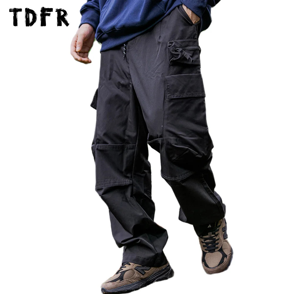 Cozy Apparel Casual Retro Safari Style Pleated Cargo Pants with Drawstring Waist