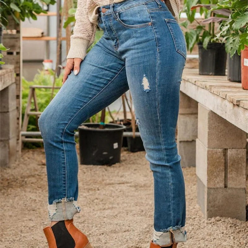 Relaxed Wearables Slim Fit And Torn Blue Jeans For Women