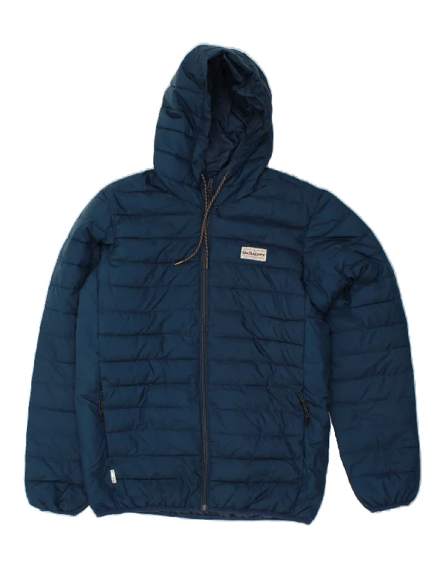 Outdoor Wear QUIKSILVER Mens Hooded Padded Jacket UK 36 Small Navy Blue Polyester
