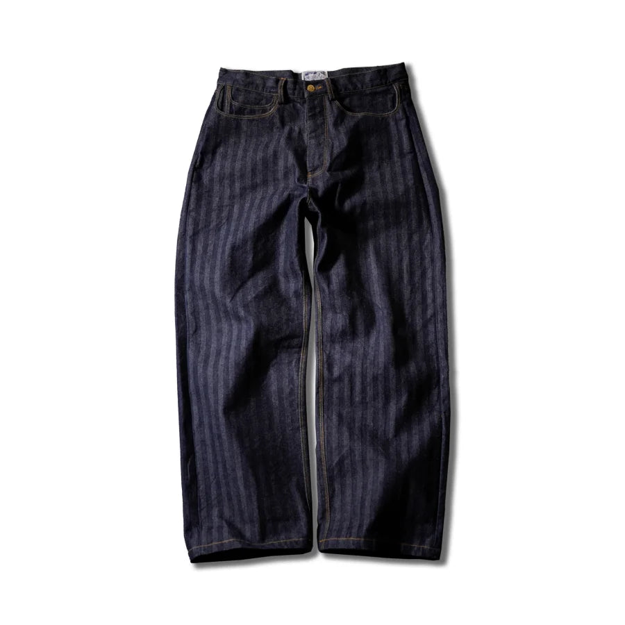 Smart Casual Men's Striped High Waist Selvedge Denim Pants - Wide Legs - Rugged Style