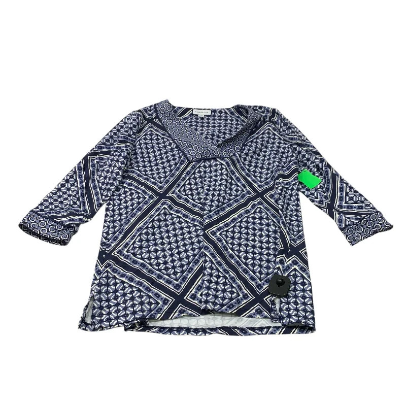 Relaxed Wear Top 3/4 Sleeve By Charter Club In Blue & White, Size:M