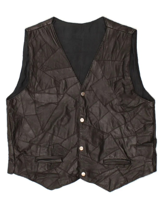 VINTAGE Mens Leather Waistcoat Medium Black