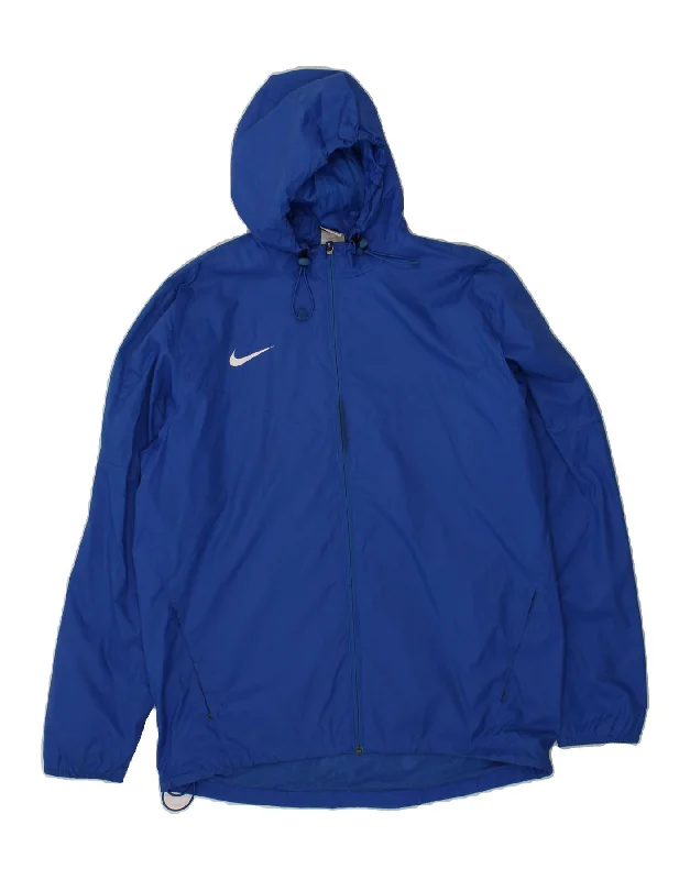 NIKE Mens Hooded Rain Jacket UK 40 Large Blue Nylon