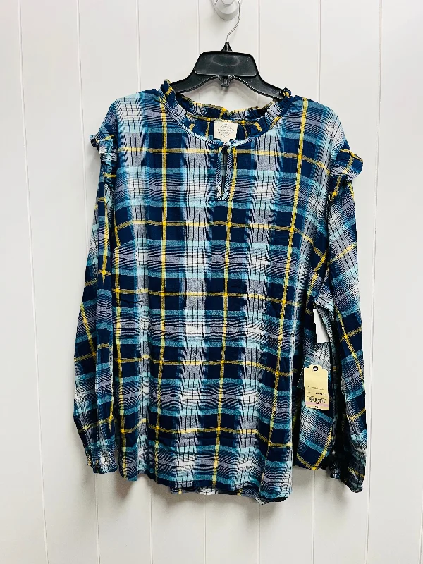 Sporty Trends Top Long Sleeve By St Johns Bay In Blue & Yellow, Size: 2x