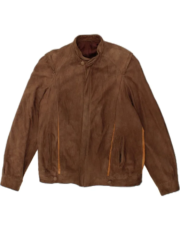 Simple Styles VINTAGE Mens Bomber Suede Jacket IT 50 Large Brown Colourblock Leather Simple Styles VINTAGE Mens Bomber Suede Jacket IT 50 Large Brown Colourblock Leather
