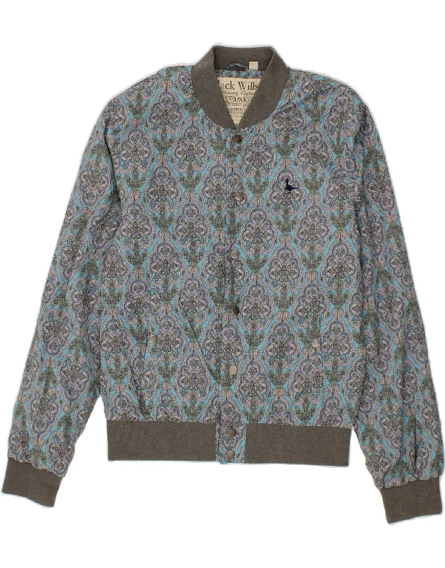 JACK WILLS Mens Bomber Jacket UK 38 Medium Blue Paisley Polyester