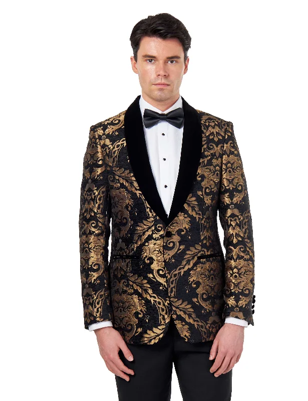 GLEN – TUXEDO JACKET GOLD ORNATE JACQUARD PRINT ON BLACK