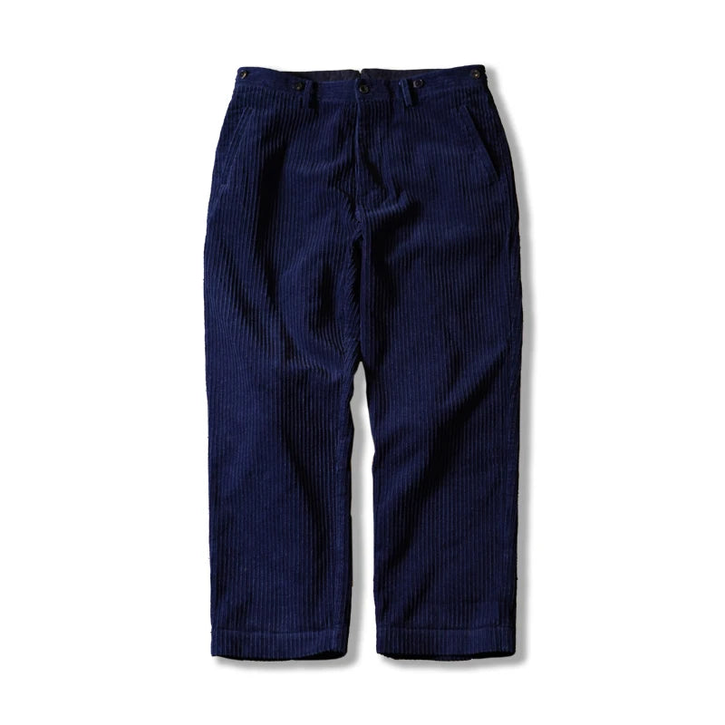 Minimalist Style Men's Indigo Corduroy Work Pants - Straight High Waist Trousers