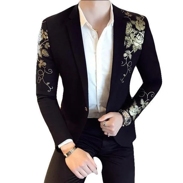 Effortless Style Men Blazer - Floral Gold Print Casual Blazer