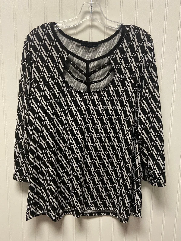 Top Long Sleeve Basic By Adrienne Vittadini In Black & White, Size: Xl