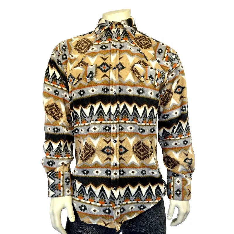 Men's Native Pattern Fleece Western Shirt in Tan & Black