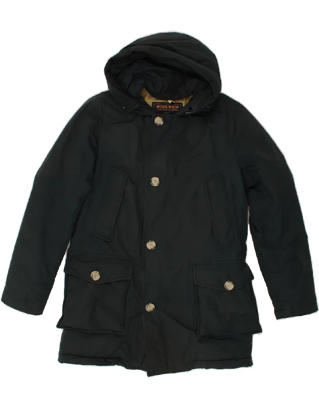 Relaxed Fit WOOLRICH Mens Hooded Padded Jacket EU 36 Small Green Cotton