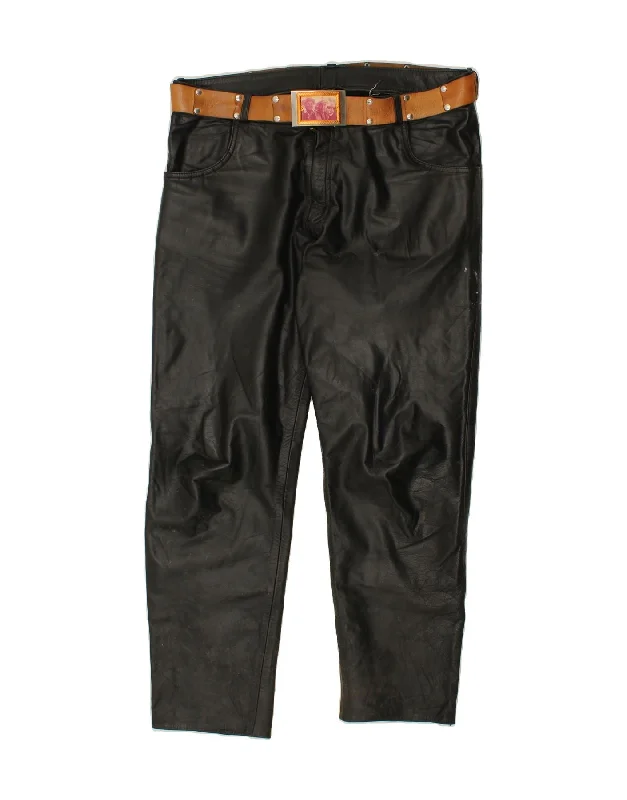 Smart Wear VINTAGE Mens Slim Leather Trousers W40 L30 Brown