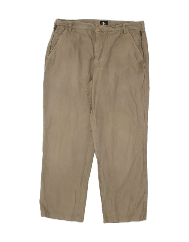 CALVIN KLEIN Mens Straight Chino Trousers EU 52 XL W36 L28 Khaki Cotton