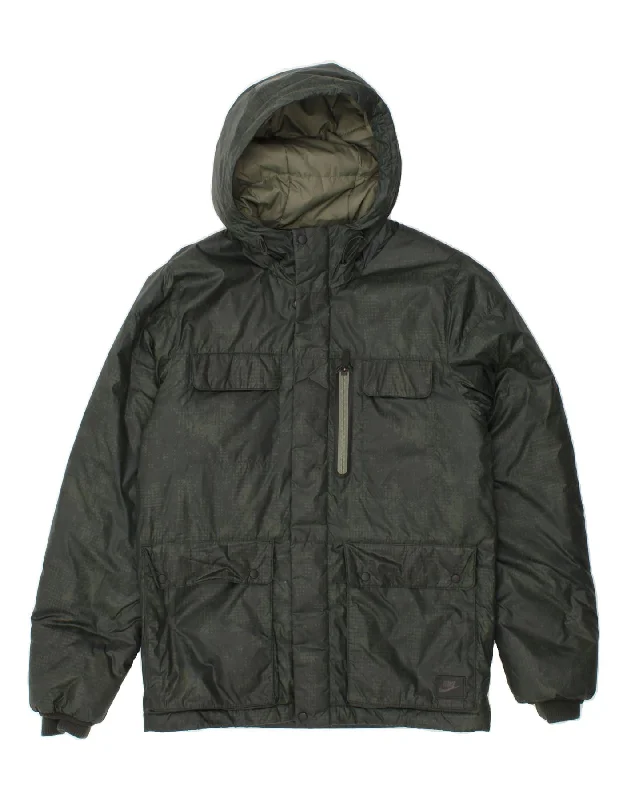 Casual Chic NIKE Mens Hooded Padded Jacket UK 36 Small Green Polyester