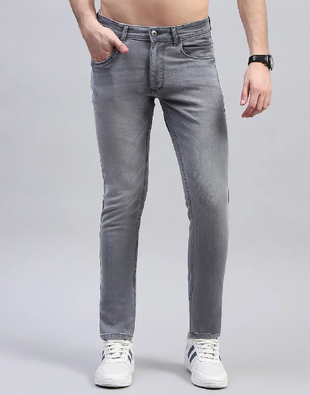 Men Grey Solid Skinny Fit Denim