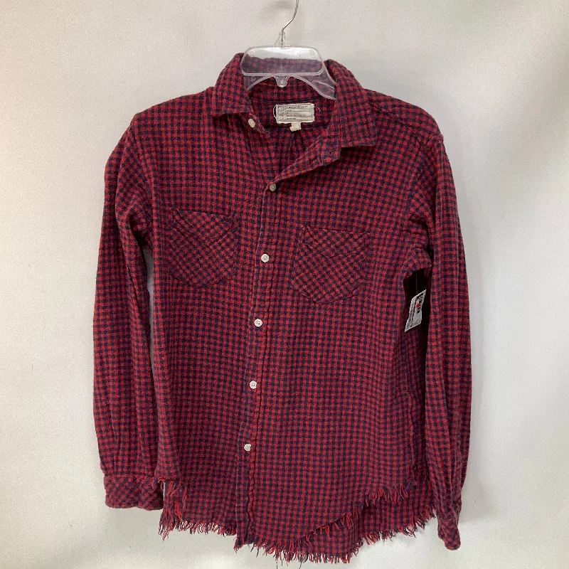 Modern Style Top Long Sleeve By Current/elliott In Blue & Red, Size: S