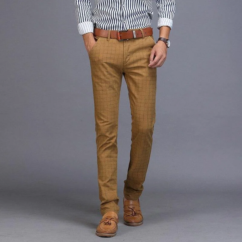 Outdoor Wear Men's Upscale Cotton Plaid Business Pants