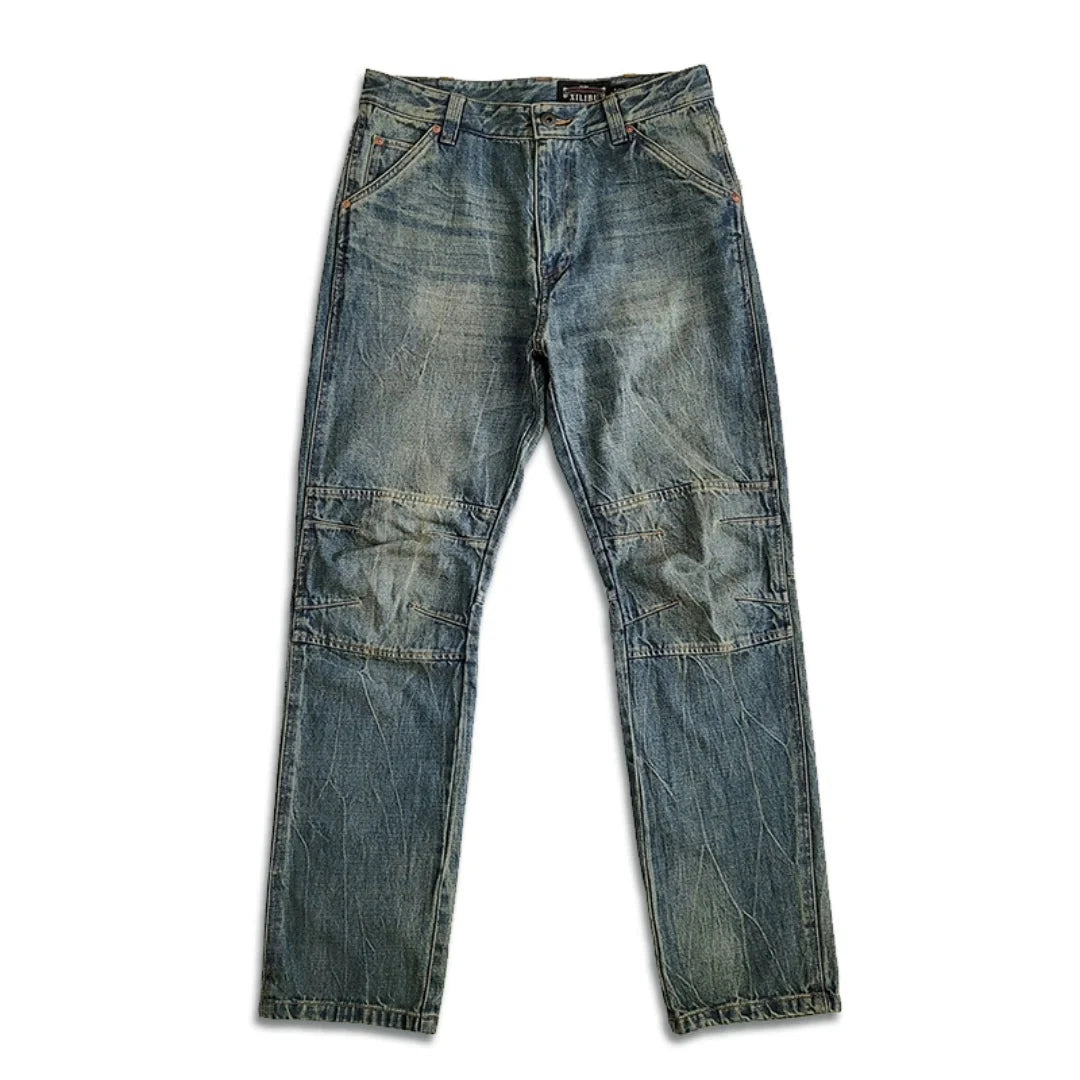Classic Jackets Men's Distressed Jeans Straight Monkey Wash Moustache Effect Regular Fit Vintage Denim Pants